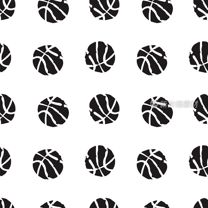 Hand-drawn basketball seamless pattern on white background. Sports background with ball.